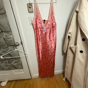Pink Floral Satin Slip Dress
